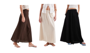 Linen Look Midaxi Skirt in Beige