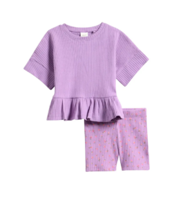 Kids' Frill Rib Top and Floral Shorts Set