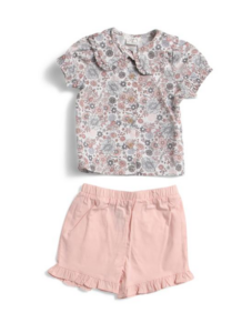 Infant Girls Ruffle Collar Floral Top and Woven Shorts Set Size 3-24m
