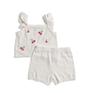 Toddler Girls 2pc Cherry Pointelle Knit Tank and Shorts Set Size 2-4