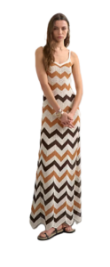 Knit Chevron Stripe Maxi Dress in Neutral