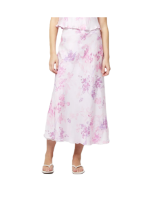 Elyria Floral Print Satin Midi Skirt