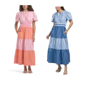 Short Sleeve Mixed Stripe Maxi Dress