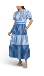 Short Sleeve Mixed Stripe Maxi Dress