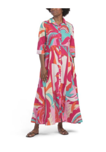 Abstract Print Long Sleeve Maxi Swim Cover-up Dress