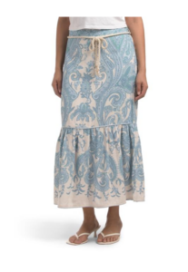 Linen Blend Repeat Best Seller Midi Skirt with Rope Belt