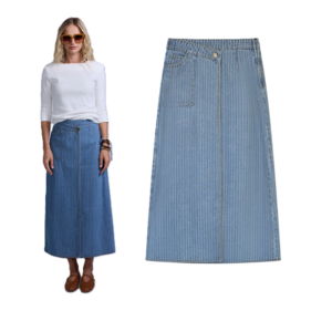 Pinstripe Wrap Denim Skirt