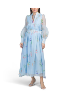 Long Sleeve Floral Maxi Dress with Belt