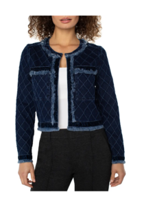 Frayed Velvet Trim Denim Jacket