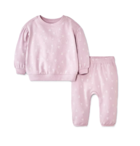 2pc Heart Graphic Modal French Terry Sweatshirt and Pants Set