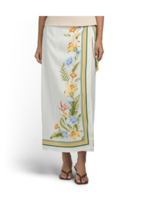 Linen Blend Printed Wrap Skirt