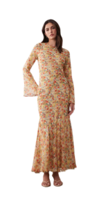 Flare Sleeve Maxi Dress in Floral Print