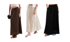 Linen Blend Ruched Waist Midaxi Skirt