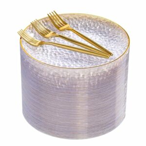 Dayammi 240pcs Gold Plastic Plates Including 120pcs Dessert Plates and 120pcs Cake Forksp