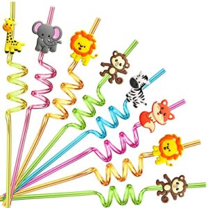 24 Reusable Jungle Animal Plastic Straws
