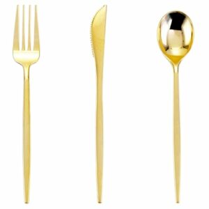 150pcs Gold Plastic Silverware Disposable - Heavy Duty