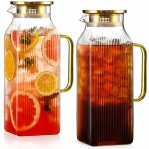 2 Pack 2 Liter/68 Oz Square Glass Pitcher with Lid