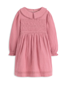 Kids' Smocked Long Sleeve Cotton Gauze Dress