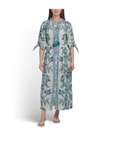 Tie Sleeve Button Down Midi Dress