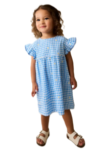 Kids' Gingham Floral Frill Dress Size 2-7