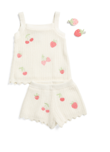 Toddler Girls 2pc Knit Berry Embroidered Sweater and Shorts Set Size 2-5