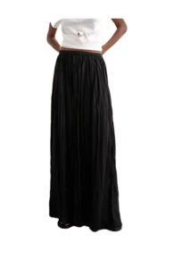 Shirred Waist Crinkle Full Circle Maxi Skirt in Black