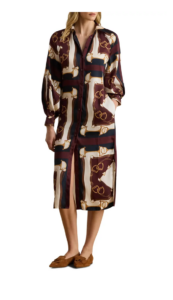 Equestrian Print Long Sleeve Twill Midi Shirtdress
