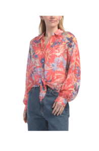 Collar Tie Front Blouse