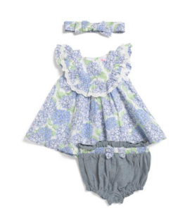 Newborn Girls 2pc Hydrangea Tunic and Chambray Bloomers with Headband 3m-9m