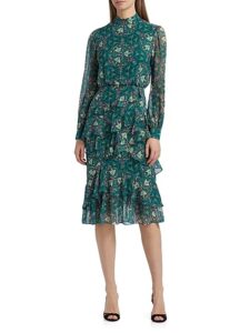 Isa Printed Ruffled Silk Midi-dress