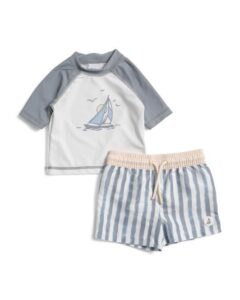 2pc Toddler Boys Rash Guard and Striped Swim Shorts Set
