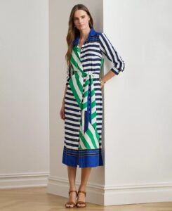 Women's Striped Crepe Shirt Dress