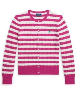 Girls' 7-16 Striped Mini-cable Cardigan