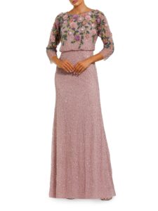 Floral Beaded Mesh Gown