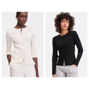 Women's Ribbed Crewneck Cardigan