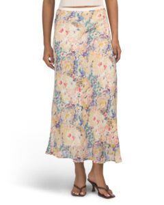 Printed Fluid Fully Lined Skirt with Elastic Ribbed Waistband
