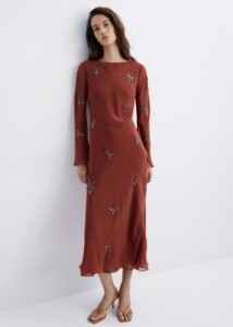 Embroidered Crystal Bell-sleeve Dress