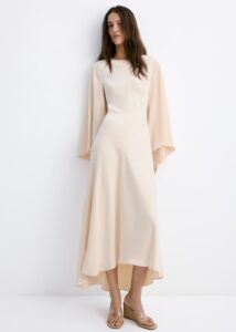 Flared-sleeve Satin Dress