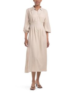 Quarter Sleeve Front Pleat Maxi Dress