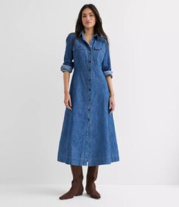Chambray Seamed Midi Pocket Shirtdress