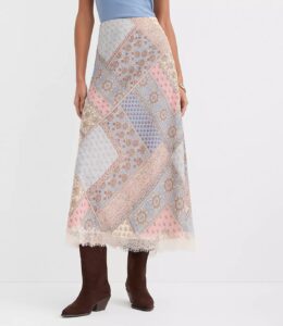 Patchwork Lace Trim Bias Midi Skirt
