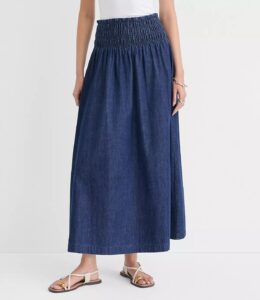 Chambray Smocked Midi Skirt