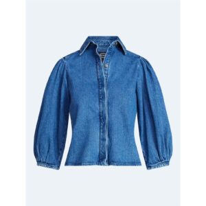 Women’s Denim Shirt with 3/4 Length Puff Sleeves
