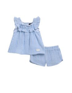 Stripe Cotton Seersucker Top & Shorts Set