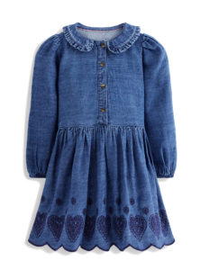 Kids' Embroidered Long Sleeve Denim Dress
