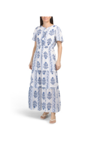 Short Sleeve Striped Floral Maxi Dress