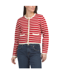 Wool Blend Striped Knit Cardigan