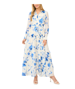 Floral Long Sleeve Tiered Shirtdress