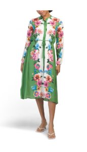 Long Sleeve Button Down Midi Dress with Waist Tie