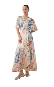 Wrap Tie Detail Maxi Dress in White Floral